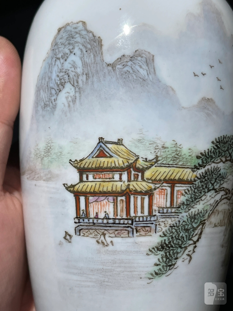 70年代 薄胎粉彩山水纹瓶一对 - 图6